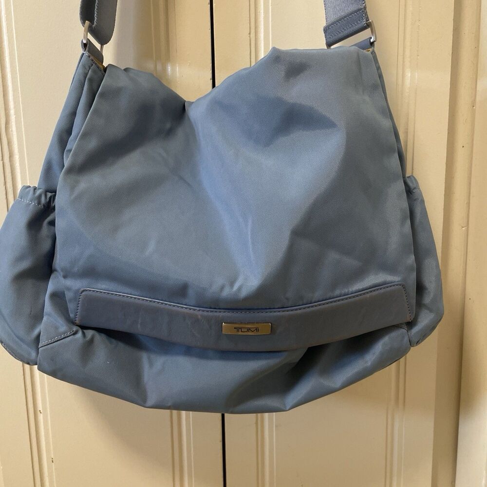 Tumi Crossbody Messenger Bag Blue Sando Adjustable Comfort Travel Nylon Leather